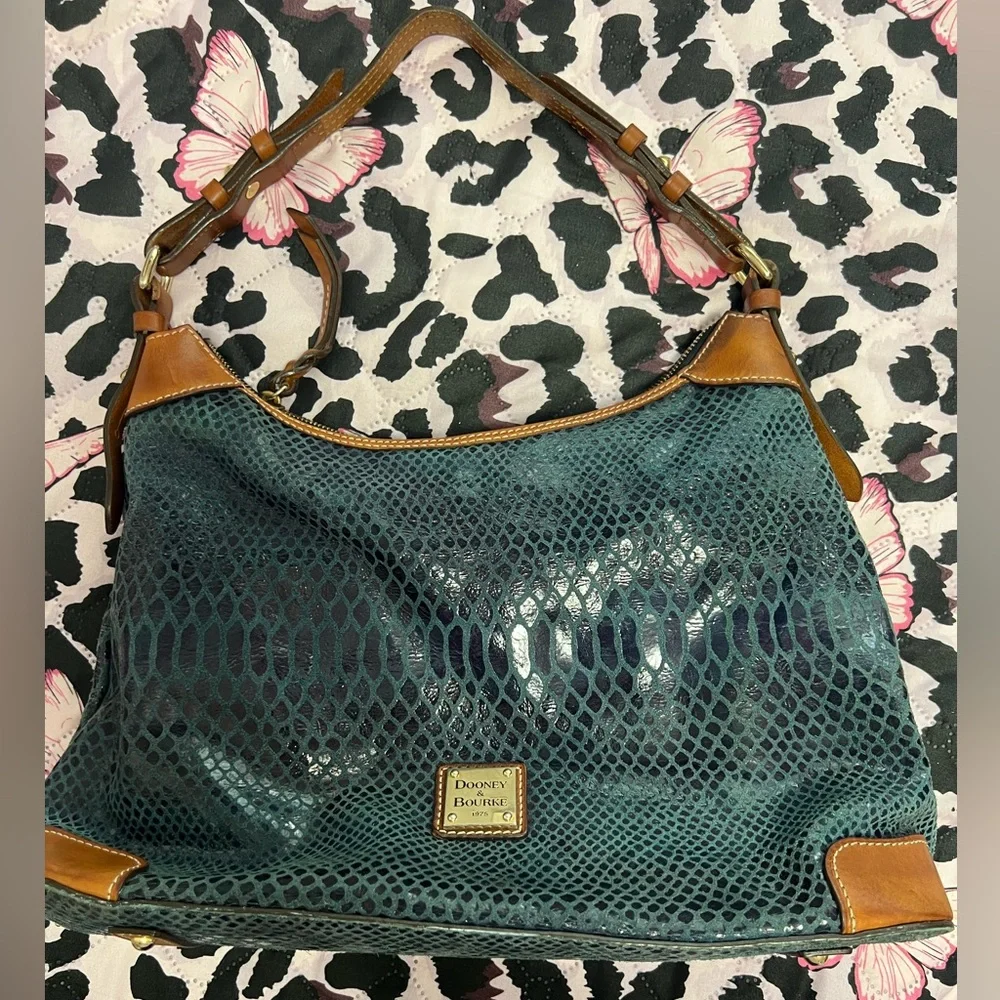 Dooney & Bourke Erica 90s Hobo Bag Snake Embossed Navy Blue Leather Suede Purse - Picture 1 of 11